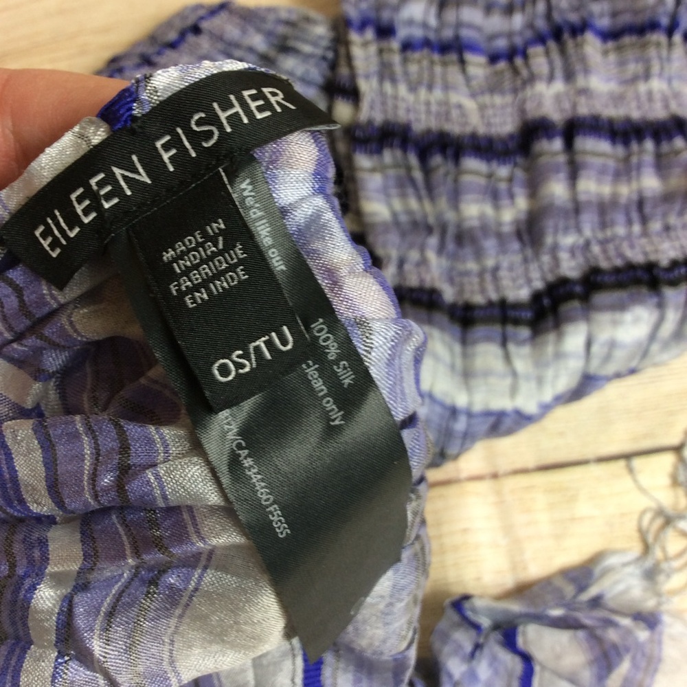 Eileen Fisher 100% silk purple stripe fringe scarf - Picture 4 of 4